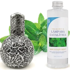 Mamamanuela Lampe catalytique Mosaïque Noir + Parfum Mountain Mint 200 ml - Élimine mauvaises odeurs, parfume et améliore qualité de l'air Best