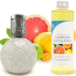 Mamamanuela Lampe catalytique Mosaïque Blanc + Arôme Winter Citrus 500 ml - Élimine mauvaises odeurs, parfume et améliore la qualité de l'air Clearance