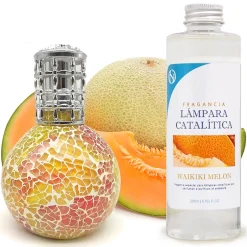 Mamamanuela Lampe catalytique Mosaïque Bicolore + Arôme Waikiki Melon 200 ml - Élimine mauvaises odeurs, parfume et améliore qualité de l'air
