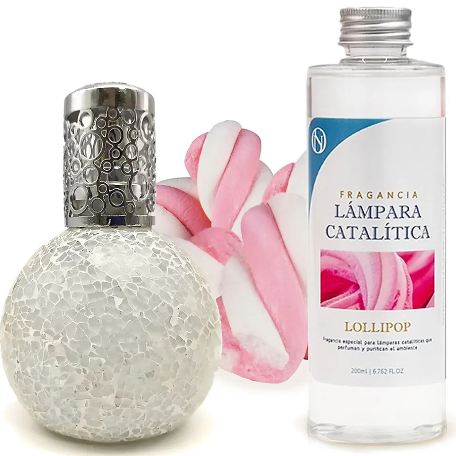 Mamamanuela Lampe catalytique Mosaïque Blanc + Parfum Lollipop 200 ml - Élimine les mauvaises odeurs, parfume et améliore la qualité de l'air Online
