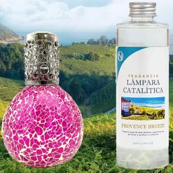 Mamamanuela Lampe catalytique Mosaïque Fuchsia + Provence Breeze 500 ml - Élimine mauvaises odeurs, parfume et améliore qualité de l'air