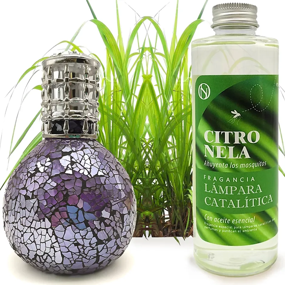 Mamamanuela Lampe catalytique Mosaïque de minuit + Parfum Citronnelle 500 ml - Élimine mauvaises odeurs, parfume et améliore qualité de l'air Outlet