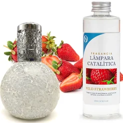 Mamamanuela Lampe catalytique Mosaïque Blanc + Arôme Wild Strawberry 200 ml - Élimine mauvaises odeurs, parfume et améliore qualité de l'air