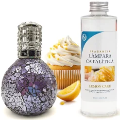Mamamanuela Lampe catalytique Mosaïque de minuit + Parfum Lemon Cake 200 ml - Élimine mauvaises odeurs, parfume et améliore qualité de l'air New