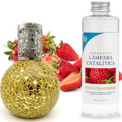 Mamamanuela Lampe catalytique Mosaïque Doré + Arôme Wild Strawberry 500 ml - Élimine mauvaises odeurs, parfume et améliore la qualité de l'air Hot
