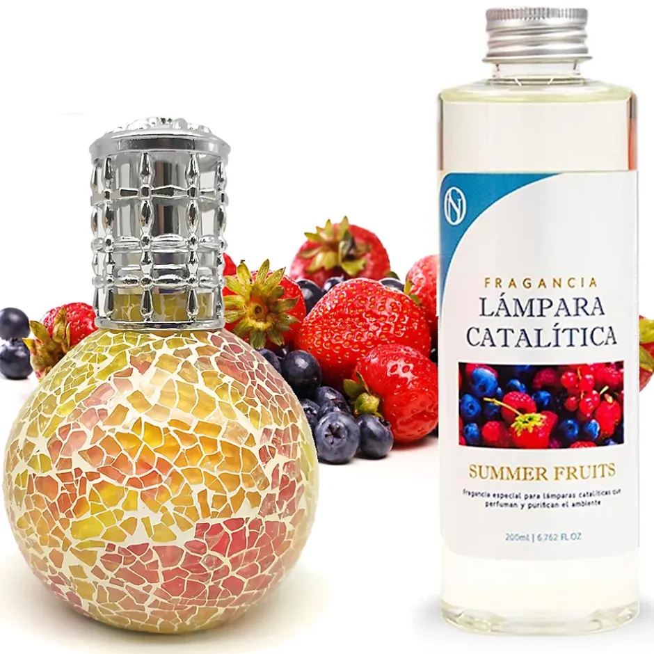 Mamamanuela Lampe catalytique Mosaïque Bicolore + Parfum Summer Fruits 500 ml - Élimine mauvaises odeurs, parfume et améliore qualité de l'air Hot