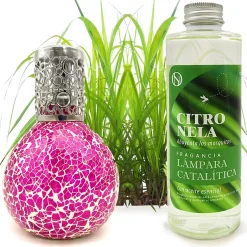 Mamamanuela Lampe catalytique Mosaïque Fuchsia + Parfum Citronnelle 500 ml - Élimine mauvaises odeurs, parfume et améliore qualité de l'air