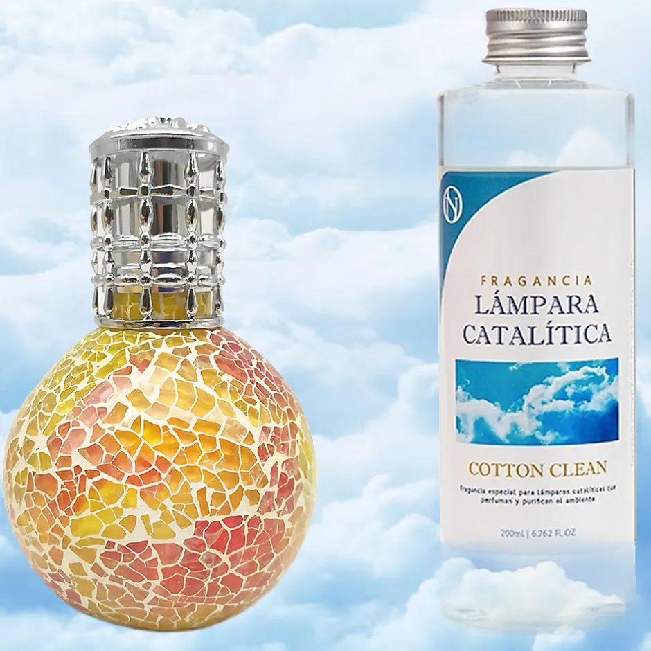 Mamamanuela Lampe catalytique Mosaïque Bicolore + Parfum Cotton Clean 500 ml - Élimine mauvaises odeurs, parfume et améliore qualité de l'air