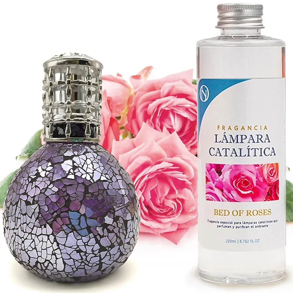 Mamamanuela Lampe catalytique Mosaïque de minuit + Parfum Bed of Roses 500 ml - Élimine mauvaises odeurs, parfume et améliore qualité de l'air Hot