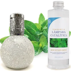 Mamamanuela Lampe catalytique Mosaïque Blanc + Arôme Mountain Mint 500 ml - Élimine mauvaises odeurs, parfume et améliore la qualité de l'air