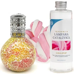 Mamamanuela Lampe catalytique Mosaïque Bicolore + Parfum Lollipop 500 ml - Élimine mauvaises odeurs, parfume et améliore qualité de l'air