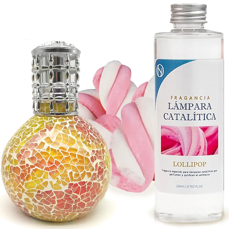Mamamanuela Lampe catalytique Mosaïque Bicolore + Parfum Lollipop 500 ml - Élimine mauvaises odeurs, parfume et améliore qualité de l'air