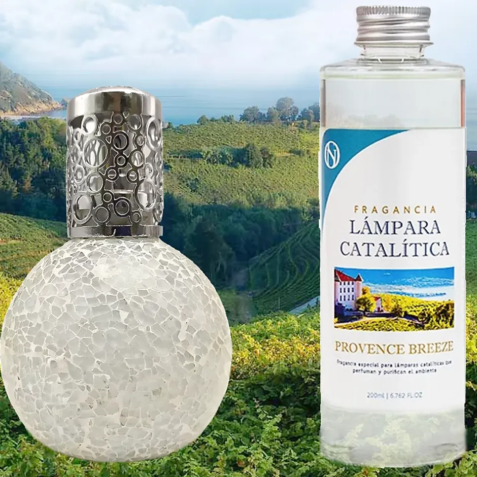 Mamamanuela Lampe catalytique Mosaïque Blanc + Arôme Provence Breeze 200 ml - Élimine mauvaises odeurs, parfume et améliore qualité de l'air Hot