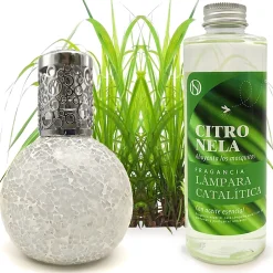 Mamamanuela Lampe catalytique Mosaïque Blanc + Parfum Citronnelle 500 ml - Élimine mauvaises odeurs, parfume et améliore la qualité de l'air Clearance