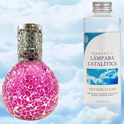 Mamamanuela Lampe catalytique Mosaïque Fuchsia + Parfum Cotton Clean 500 ml - Élimine mauvaises odeurs, parfume et améliore qualité de l'air