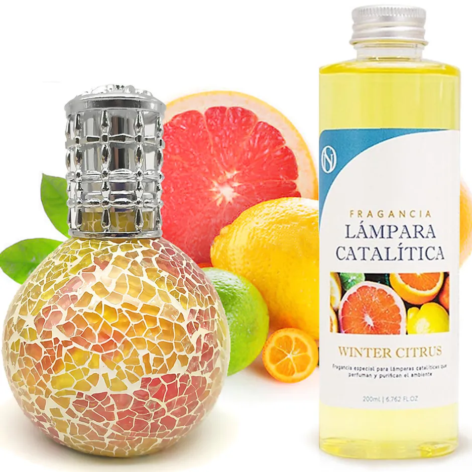 Mamamanuela Lampe catalytique Mosaïque Bicolore + Parfum Winter Citrus 500 ml - Élimine mauvaises odeurs, parfume et améliore qualité de l'air