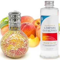 Mamamanuela Lampe catalytique Mosaïque Bicolore + Parfum Peach Velvet 500 ml - Élimine mauvaises odeurs, parfume et améliore qualité de l'air