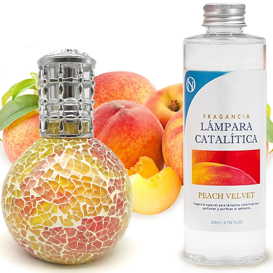 Mamamanuela Lampe catalytique Mosaïque Bicolore + Parfum Peach Velvet 500 ml - Élimine mauvaises odeurs, parfume et améliore qualité de l'air