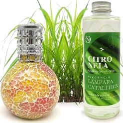 Mamamanuela Lampe catalytique Mosaïque Bicolore + Parfum Citronnelle 500 ml - Élimine mauvaises odeurs, parfume et améliore qualité de l'air Discount
