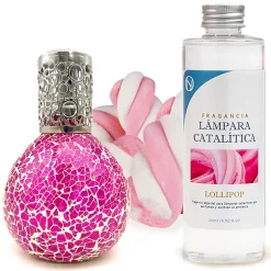 Mamamanuela Lampe catalytique Mosaïque Fuchsia + Parfum Lollipop 500 ml - Élimine mauvaises odeurs, parfume et améliore qualité de l'air