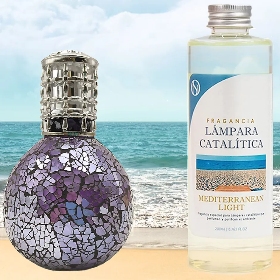 Mamamanuela Lampe catalytique Mosaïque de minuit + Mediterranean Light 200 ml - Élimine mauvaises odeurs, parfume et améliore qualité de l'air