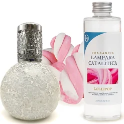 Mamamanuela Lampe catalytique Mosaïque Blanc + Parfum Lollipop 500 ml - Élimine mauvaises odeurs, parfume et améliore la qualité de l'air