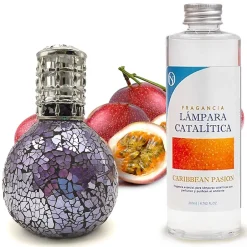 Mamamanuela Lampe catalytique Mosaïque de minuit + Caribbean Passion 500 ml - Élimine mauvaises odeurs, parfume et améliore qualité de l'air New