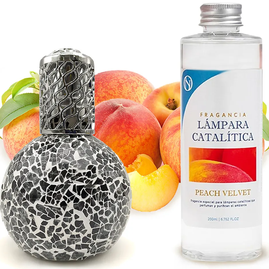 Mamamanuela Lampe catalytique Mosaïque Noir + Parfum Peach Velvet 500 ml - Élimine mauvaises odeurs, parfume et améliore qualité de l'air Online