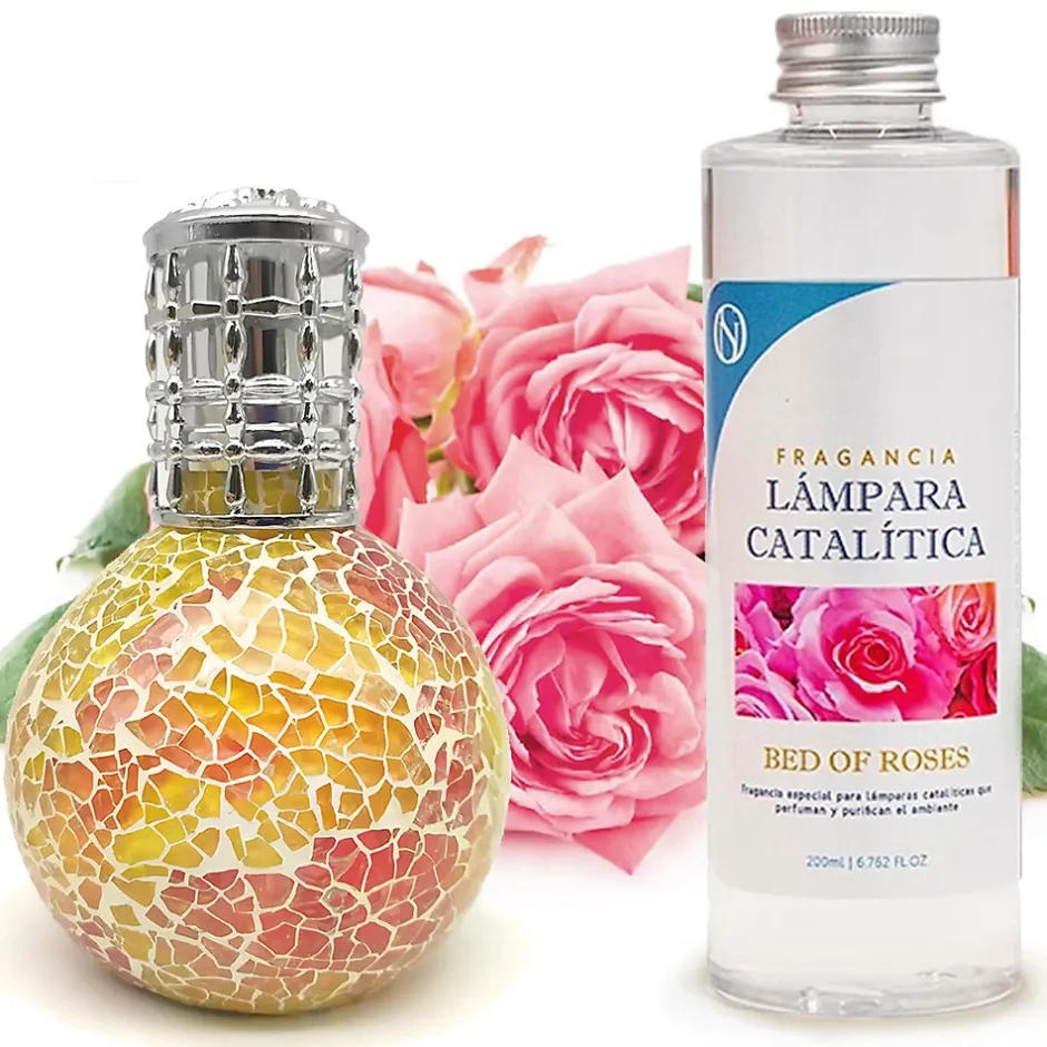 Mamamanuela Lampe catalytique Mosaïque Bicolore + Parfum Bed of Roses 500 ml - Élimine mauvaises odeurs, parfume et améliore qualité de l'air Outlet