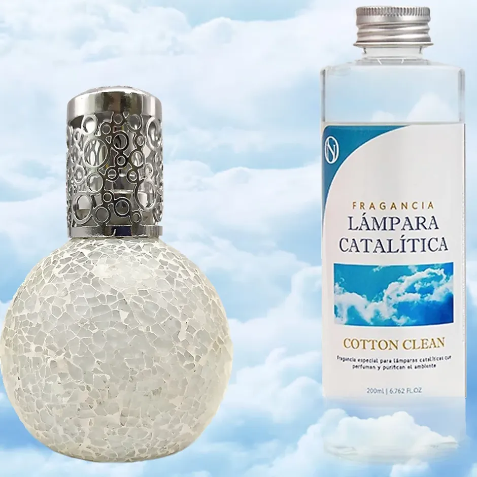 Mamamanuela Lampe catalytique Mosaïque Blanc + Parfum Cotton Clean 200 ml - Élimine mauvaises odeurs, parfume et améliore la qualité de l'air Online