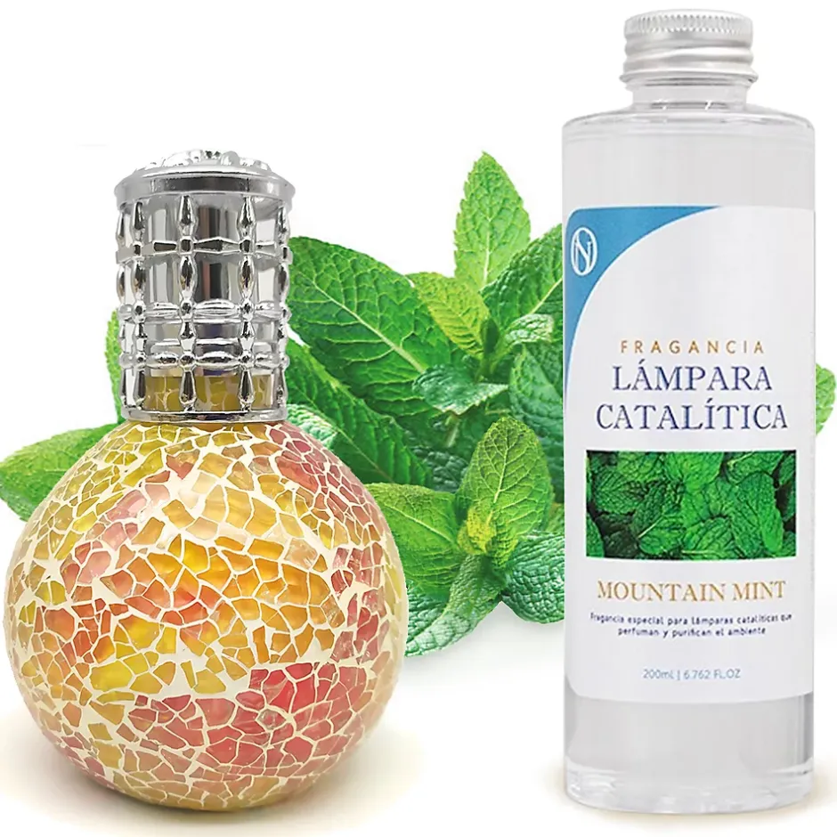 Mamamanuela Lampe catalytique Mosaïque Bicolore + Parfum Mountain Mint 500 ml - Élimine mauvaises odeurs, parfume et améliore qualité de l'air Best