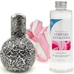 Mamamanuela Lampe catalytique Mosaïque Noir + Parfum Lollipop 500 ml - Élimine les mauvaises odeurs, parfume et améliore la qualité de l'air