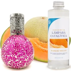 Mamamanuela Lampe catalytique Mosaïque Fuchsia + Parfum Waikiki Melon 200 ml - Élimine mauvaises odeurs, parfume et améliore qualité de l'air