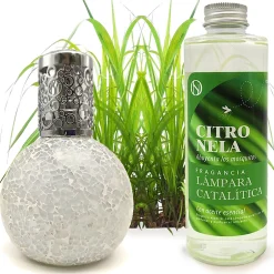 Mamamanuela Lampe catalytique Mosaïque Blanc + Parfum Citronnelle 200 ml - Élimine mauvaises odeurs, parfume et améliore la qualité de l'air
