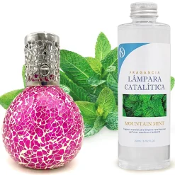 Mamamanuela Lampe catalytique Mosaïque Fuchsia + Parfum Mountain Mint 500 ml - Élimine mauvaises odeurs, parfume et améliore qualité de l'air