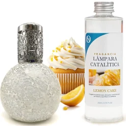 Mamamanuela Lampe catalytique Mosaïque Blanc + Parfum Lemon Cake 200 ml - Élimine mauvaises odeurs, parfume et améliore la qualité de l'air