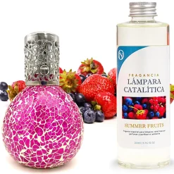 Mamamanuela Lampe catalytique Mosaïque Fuchsia + Parfum Summer Fruits 200 ml - Élimine mauvaises odeurs, parfume et améliore qualité de l'air