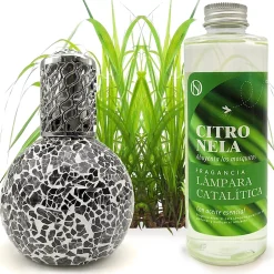 Mamamanuela Lampe catalytique Mosaïque Noir + Parfum Citronnelle 200 ml - Élimine mauvaises odeurs, parfume et améliore qualité de l'air Online