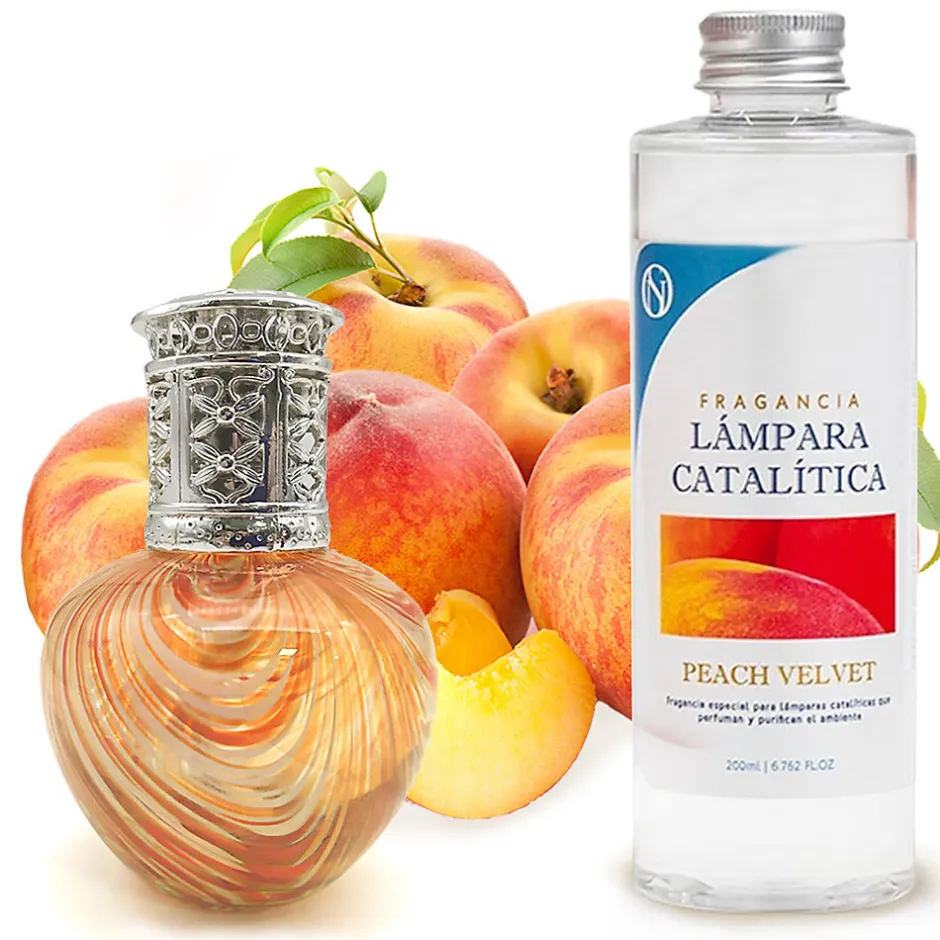Mamamanuela Lampe catalytique Orange Waves + Parfum Peach Velvet 200 ml - Élimine mauvaises odeurs, parfume et améliore la qualité de l'air