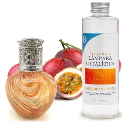 Mamamanuela Lampe catalytique Orange Waves + Parfum Caribbean Passion 500 ml - Élimine mauvaises odeurs, parfume et améliore qualité de l'air