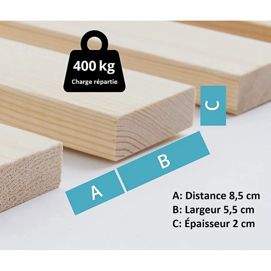 Bb Loisir Lattes sans cadre 140x200cm 14 lattes en bois massif pour soutien ferme avec sangle enroulé Clearance
