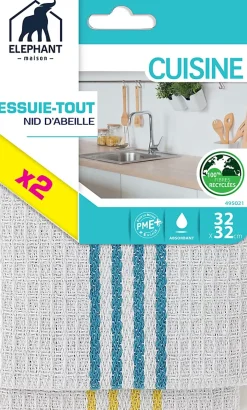 Elephant Lavettes microfibres en nid d'abeille x2 pour cuisine Sale