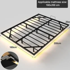 Teeno LED cadre de lit en métal, 160x200 cm, hauteur 20 cm, cadre flottant Clearance
