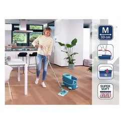 Leifheit Clean Twist M Ergo mobile 52121 Kit de nettoyage sol - Balai a plat lave sol avec housse, seau a essorage facile, roule