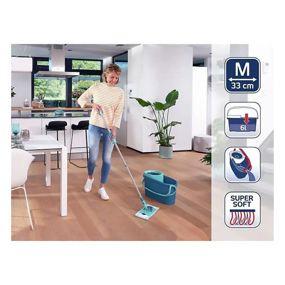 Leifheit Clean Twist M Ergo 52120 Kit de nettoyage sol - Balai a plat lave sol avec housse 33 cm et seau a essorage rotatif faci Sale