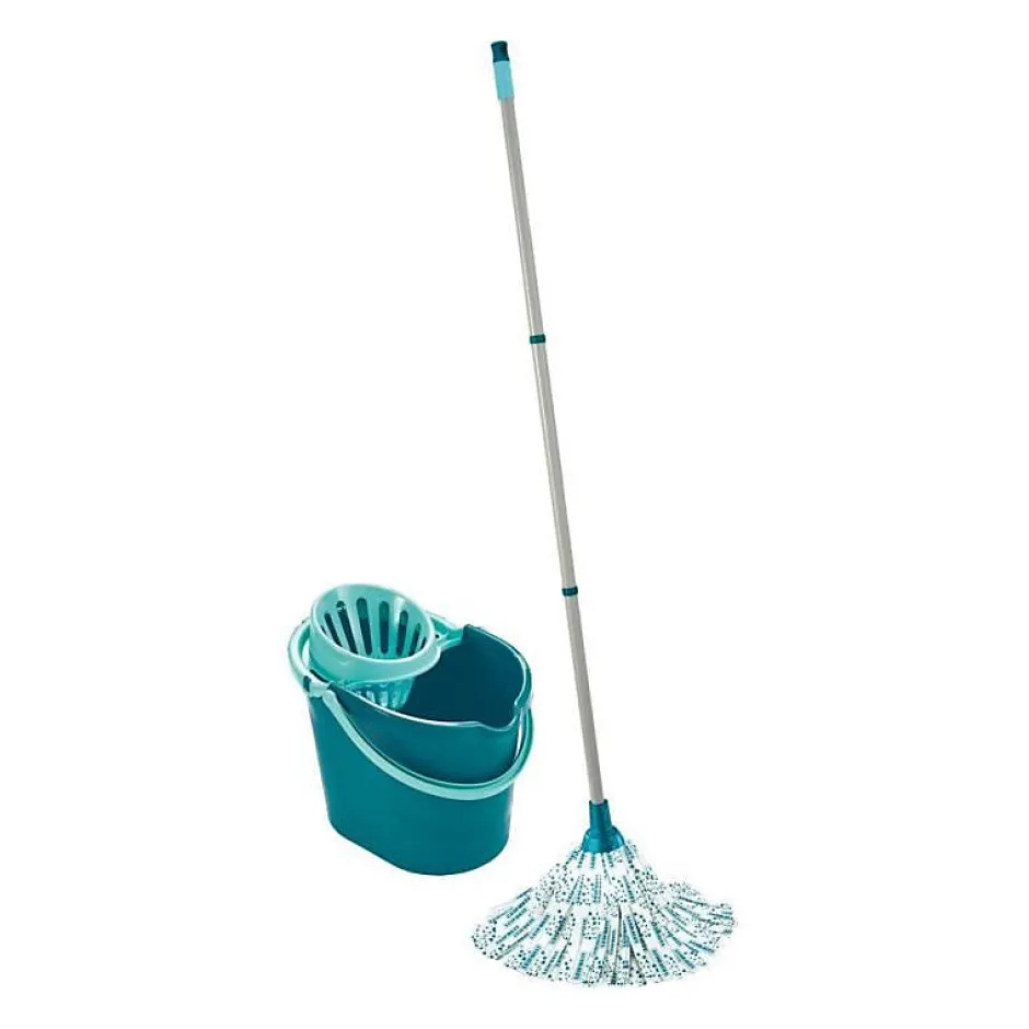 Leifheit Kit de nettoyage sol Classic Mop 56792 ensemble de nettoyage balai a franges viscose tres absorbantes seau pan