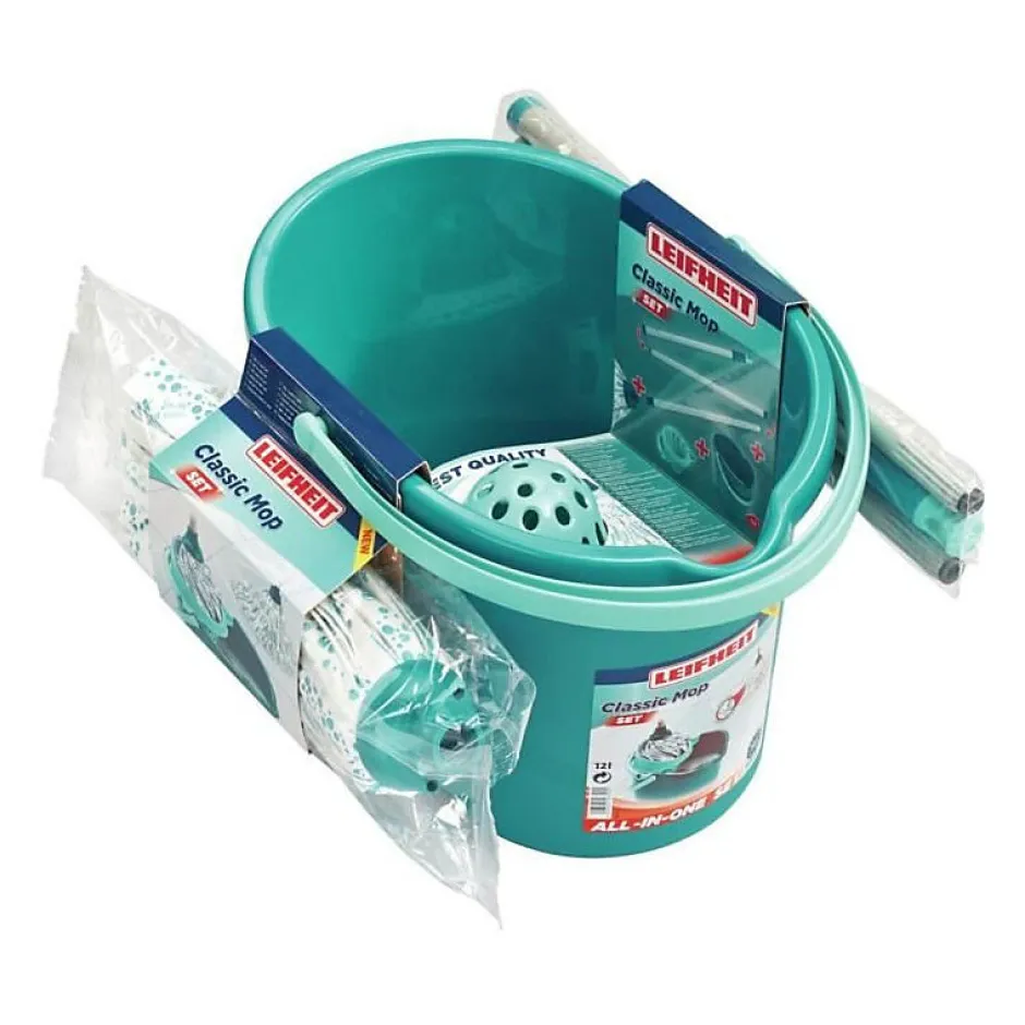 Leifheit Kit de nettoyage sol Classic Mop 56792 ensemble de nettoyage balai a franges viscose tres absorbantes seau pan