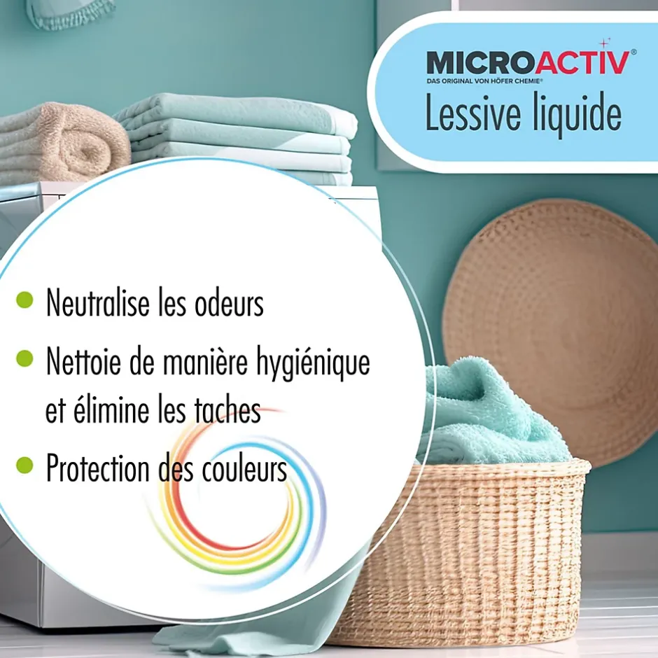 Höfer Chemie Lessive Liquide Microactiv 60 L Puissante Pour Blanc Et Couleurs, Se Dissout Facilement Sale