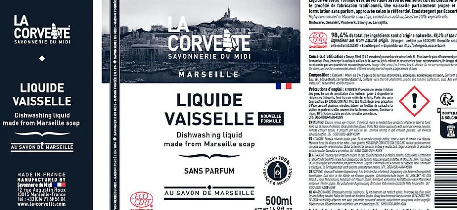 La Corvette Liquide vaisselle & mains au savon de marseille Savonnerie du midi 500 ml