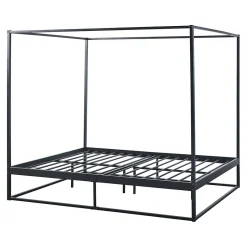 [En.Casa] Lit à baldaquin Kristianstad métal 160 x 200 cm noir en.casa Sale